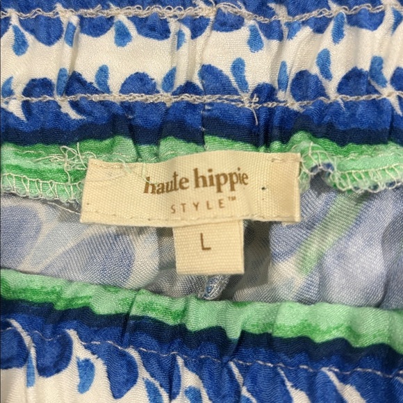 Haute Hippie Boho Wide Leg Pants Blue Green White Patterned Size Large - Picture 7 of 7